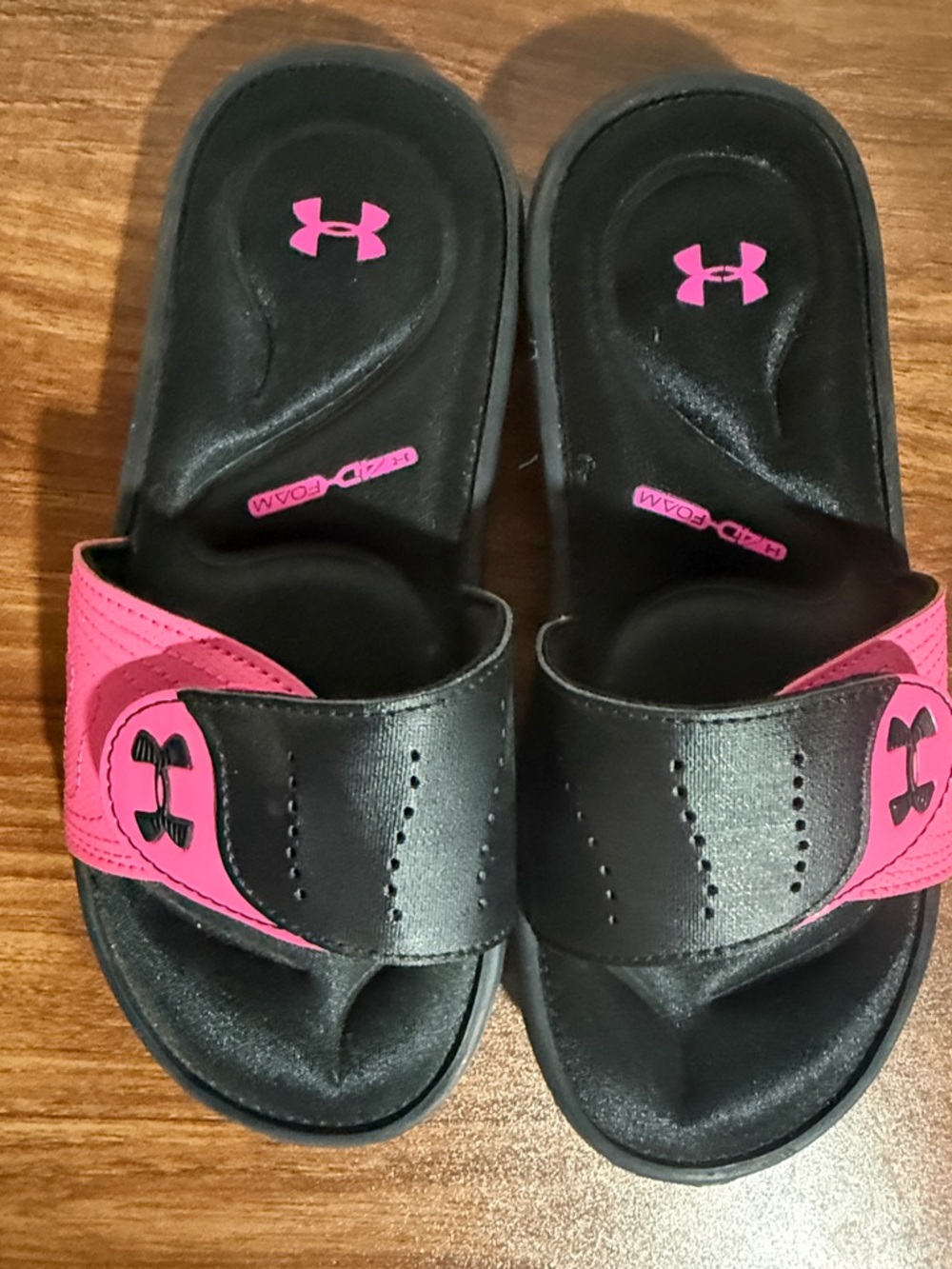 Under Armour Black and Hot Pink Slide Sandals with Logo